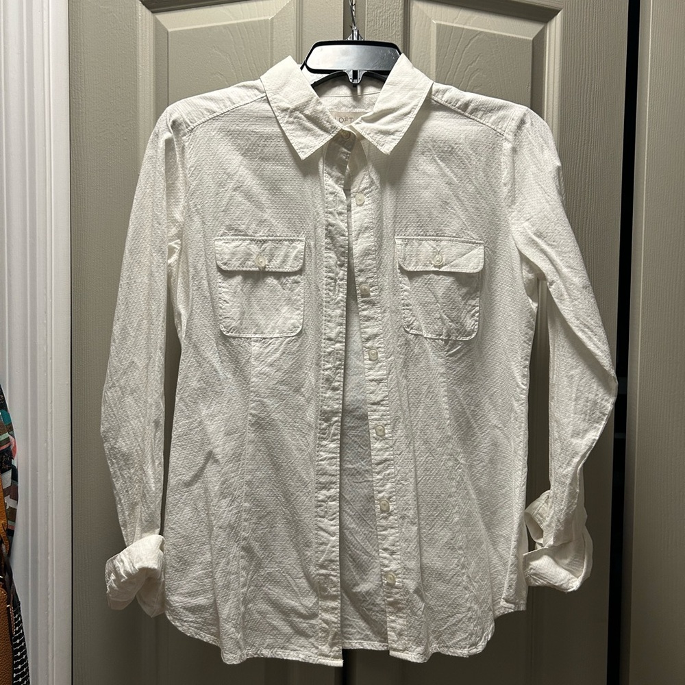 LOFT Textured Cream Blouse